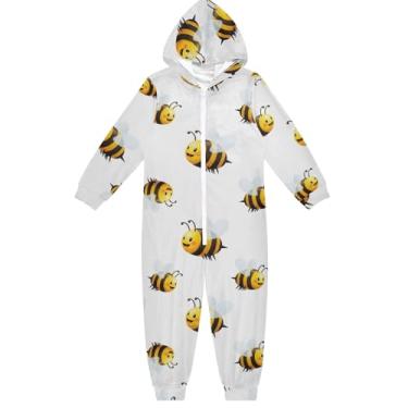 Imagem de Macacão infantil fofo de desenho animado de abelhas branco peça única para meninos e meninas 4 anos, Lindas abelhas brancas de desenho animado, 12-13 Anos