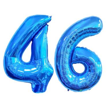 Imagem de GFIURNJVVBJH Balão de alumínio de 46 números, balão gigante de 81 cm para decoração de festa de formatura de aniversário de 46 anos, azul, 46