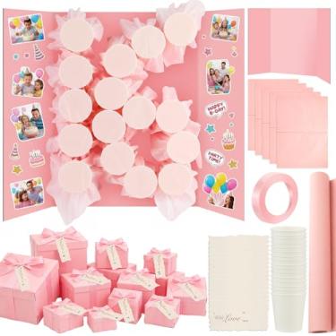 Imagem de Tinlade 41 Pcs Birthday Punch Game Boxes DIY Birthday Calendar Prize Boxes Pearly-luster with Silk Like Satin Ribbon Gift Tags Paper Cups Paper Display Board Kit Reward Game Holiday Party Favors