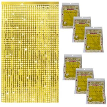 Imagem de Kit 6 Pçs Cortina Shimmer Metalizada Quadradinha 1x2m Painel Decorativo Para Festa Aniversários (Dourado)