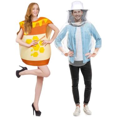 Imagem de Panitay Conjunto de fantasia de Halloween Jar of Honey, roupas para casais de apicultor, cosplay, abelha, pote de mel, para apicultura ventilada, terno para mulheres e homens, artigos de festa de