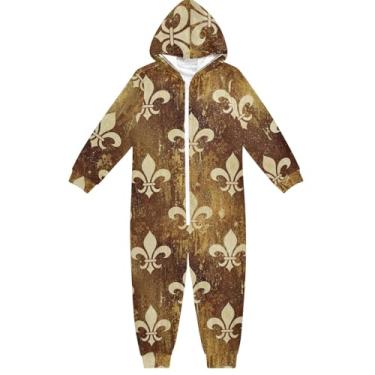 Imagem de Macacão infantil unissex vintage Fleur De Lis, macacão engraçado de uma peça com capuz, roupas de casa, meninos e meninas, 4 anos, Flor de lis vintage, 12-13 Anos