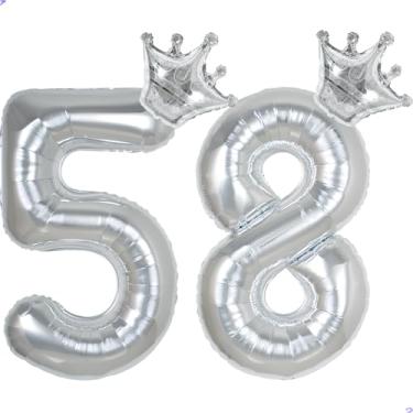 Imagem de 58 balões números de 101,6 cm prata número balão para decorações de aniversário de 58 anos para homens e mulheres, decoração de aniversário de 58 anos de Mylar gigante para ele ela