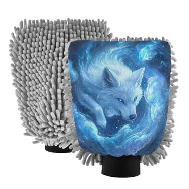 Imagem de ODAWA Luva de lavagem de carro microfibra chenille, azul lobo prata nuvem reutilizável luva de lavagem de carro pacote com 2 unidades 18 x 26 cm