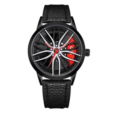 Imagem de FANMIS Relógio de pulso masculino criativo 3D com design de cubo de aro de quartzo, elegante, mostrador grande, esqueleto, impermeável, adequado para homens e entusiastas de carros, Preto