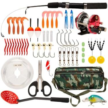 Imagem de Kit de Equipamentos para Pesca no Gelo com 52 Peças Incluindo Vara e Molinete Cesto Anzol Iscas Linha Tesoura Bolsa