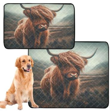 Imagem de TSENQUE Tapetes laváveis para animais de estimação, à prova d'água, tapete de cercadinho fofo com estampa de vaca Highland tapete reutilizável para animais de estimação, almofadas de treinamento de