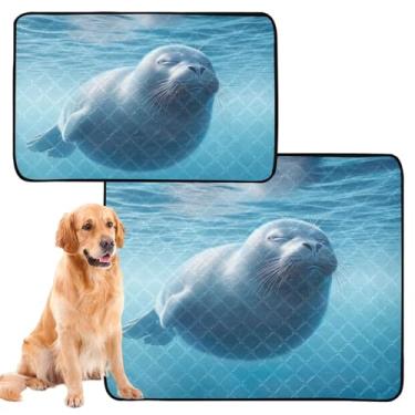 Imagem de Almofadas de xixi para cães laváveis com foca azul marinho para animais de estimação tapetes de xixi para gatos à prova de vazamento fofos almofadas de penico para cães, pequeno x pacote com 3