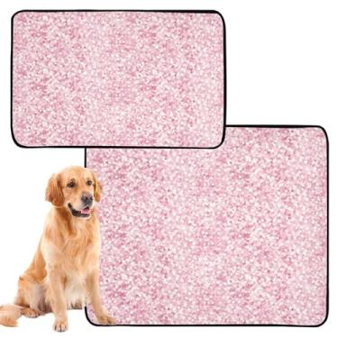 Imagem de Almofadas laváveis para animais de estimação com glitter rosa macio Bokeh reutilizável para xixi absorvente para cães tapete de gaiola de cachorro fofo, médio + grande, conjunto de 2