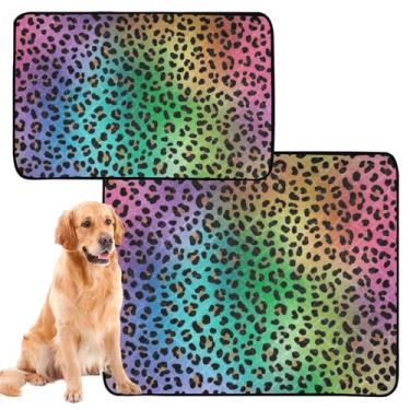 Imagem de TSENQUE Almofadas laváveis para cães à prova d'água para gaiola de cachorro com estampa de leopardo, arco-íris, gradiente, reutilizável, almofada para gatos e filhotes, absorvente, pacote com 3