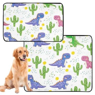 Imagem de TSENQUE Almofadas de xixi laváveis para animais de estimação, dinossauros, cactos, reutilizáveis, absorventes e à prova d'água, tapete de cercadinho para cães, médio + grande, conjunto de 2