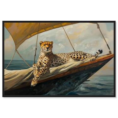 Imagem de Art Remedy Tela de arte moderna de tigre, 38 cm x 25 cm, moldura preta, velas de guepardo