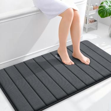 Imagem de OLANLY Tapete de banho listrado de espuma viscoelástica 111 x 61 cm, tapetes absorventes super macios, secagem rápida, tapetes de chuveiro laváveis na máquina, tapete de banho, acessórios de decoração