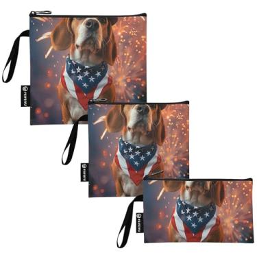 Imagem de Beagle Dog Sacos de sanduíche de bandeira americana reutilizáveis laváveis sacos de armazenamento de alimentos com zíper para crianças e adultos (conjunto de 3: P/M/G)