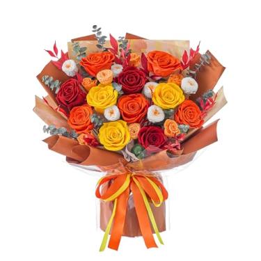 Imagem de Polylove Flores para entrega Prime Forever Buquê de flores Preservadas Rosas Preservadas Presente de Flores para Mulheres Esposa Dia da Mãe Formatura Aniversário (Laranja, Grande)