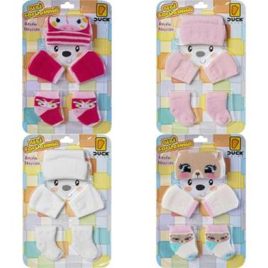 Imagem de 4 Kit Bebê Meias Touca Luvas Recém Nascido Saída Maternidade Menina En