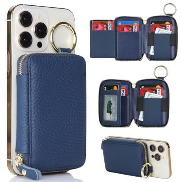 Imagem de Cavor Compatível com carteira MagSafe, carteira magnética de couro genuíno para iPhone 17/16 Pro Max/15 Pro/14 Plus/13/12 Series, suporte magnético para cartão com suporte ajustável, suporte de cartão