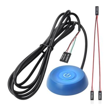 Imagem de APIELE Botão de energia para PC, desktop, computador, alimentação externa, LED, botão host de computador, suprimento de suprimento com cabos de 1,8 m para placa-mãe de computador, modelo redondo azul
