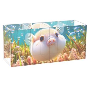 Imagem de TSENQUE Lindo porco, porco, oceano, porta-canetas, personalizado, para escrivaninha, acrílico, artesanato, porta-lápis, organizador de papelaria, decoração de escritório, organizador de mesa