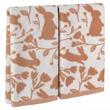 Imagem de Breling 2 peças de toalhas de mão de Páscoa marrom branco coelho toalhas de banheiro 100% algodão altamente absorvente prato de cozinha macio coelho da Páscoa presente para limpeza cozinhar primavera