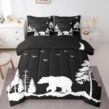 Imagem de Erosebridal Jogo de edredom King com urso e vida selvagem, cama rústica em uma bolsa, caçada na selva, reversível, casa de fazenda, na floresta, respirável, leve