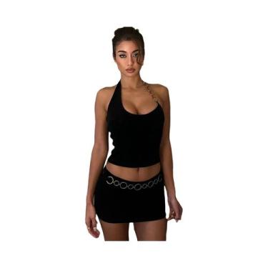 Imagem de Conjunto Feminino Sexy De Top Cropped Sem Mangas E Saia Mini Com Detal