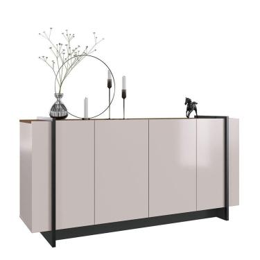 Imagem de Aparador Buffet Copacabana 160cm 4 Portas De Giro - Ssx Multicoisas Cor Off White/nogueira Real/preto Fosco