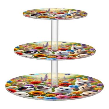 Imagem de Playful Pets Suporte de cupcake colorido com 3 níveis para festas, mesa de exibição de torre de cupcake de acrílico, suporte de sobremesa, decoração de festa de chá, organizador de aniversário e
