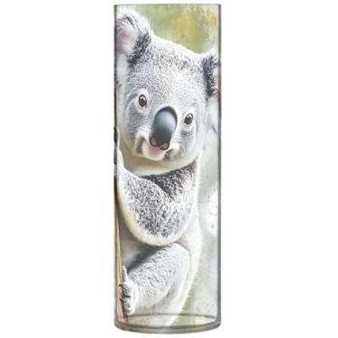 Imagem de Vasos de mesa centrais cilíndricos para mesa fofo urso coala pendurado animal vasos altos para flores decoração de sala de impressão personalizada estética, 30 cm x 9,9 cm
