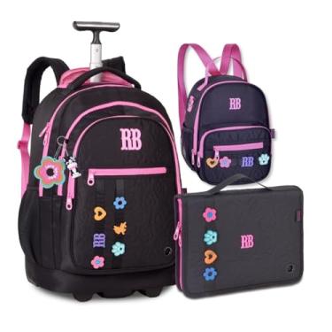 Imagem de Kit Escolar Mochila Rodinhas com Lancheira e Estojo Fichário (Preto)