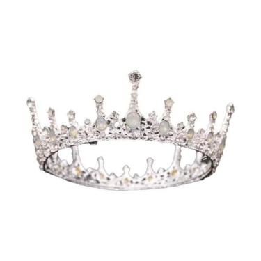 Imagem de Coroa Tiara De Noiva Princesa Rainha Com Cristais De Strass Dourados E
