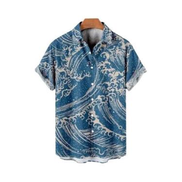 Imagem de Camisas Havaianas Masculinas Estampadas Em 3D Com Mangas Curtas Estilo