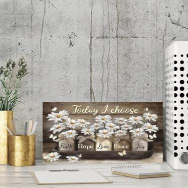 Imagem de Placa de parede Today I Choose Faith Hope Love Peace Joy Margarida, decoração rústica inspiradora para casa, quarto, sala de estar e mais