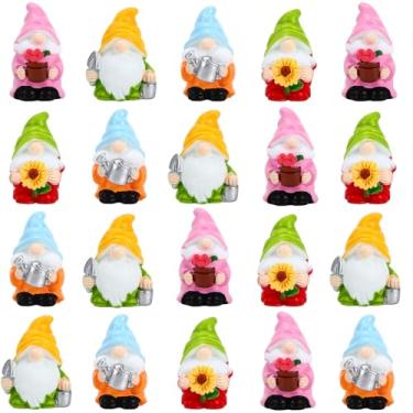 Imagem de DTOFOOT 20 minignomos de primavera, pequenos acessórios de jardim de fadas de resina, estatuetas de resina para paisagem, pátio, quintal, gramado, jardim colorido e decorações de aquário para casa de