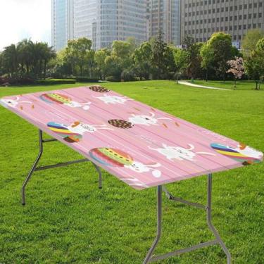 Imagem de ParadiseDecor Toalha de mesa impermeável com borda elástica de coelhinho da Páscoa, toalha de mesa de piquenique retangular, capa de mesa ao ar livre para jantar, acampamento, adequada para mesa