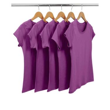 Imagem de Kit 5 Camisetas Femininas de Algodão Premium Baby Look Básica Lisa-Feminino