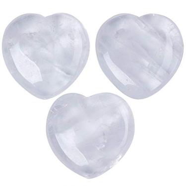 Imagem de FORBY 3 peças de pedra de coração bufante de quartzo natural de 2,54 cm, pedra de preocupação com a palma de cristal para o equilíbrio do chakra Reiki, meditação e energia positiva