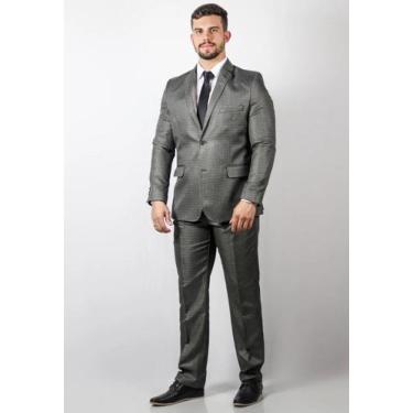 Imagem de Terno Slim Masculino Fio Indiano Xadrez Chumbo Jordhan, Cinza chumbo, 