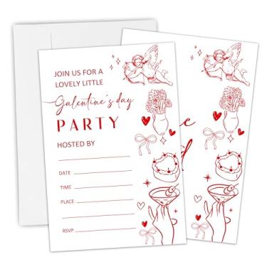 Imagem de Hsupl Convites de festa do dia de Galentine de 10 x 15 cm - Conjunto de 20 cartões de convite para brunch de dia dos namorados retrô com envelopes - Convite de festa de galentine para meninas do dia