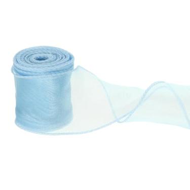 Imagem de PATIKIL Fita de chiffon com fio de 6 cm x 10 metros, fita de organza transparente com fio de cauda de peixe fitas de presente para artesanato embrulho de presente buquê floral, azul celeste