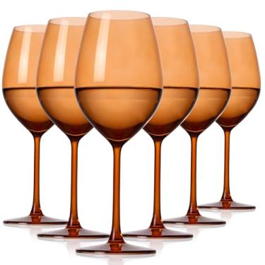 Imagem de comfit Conjunto de 6 taças de vinho laranja com haste longa 【soprada à mão】, 540 ml, cor sólida, presentes para amantes de vinho, dia dos namorados, casamento, aniversário