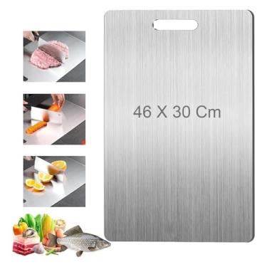 Imagem de Tábua de Corte Aço Inoxidável 304, 46x30 cm Multiuso para Cozinha Churrasco e Acampamento Ideal para Carnes, Pães, Legumes e Piquenique Dura e Prática