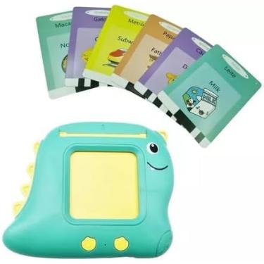Imagem de Pronúncia Portátil Infantil – Máquina de Cartões Bilíngue Português/Inglês, Leitura por Áudio, 112 Cartas Educativas, Brinquedo Montessori para Aprendizagem Oral e Vocabulário Usb (Cor Menino)