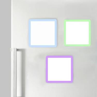 Imagem de Notas magnéticas (pacote com 3, 10 x 10 cm) – etiquetas reutilizáveis, fixadas com segurança na geladeira, organizador de quadro colorido para casa, escritório e sala de aula (azul, verde, roxo)