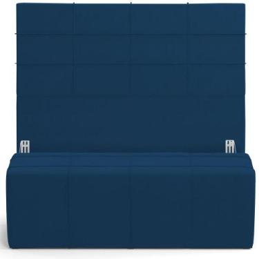 Imagem de Kit Cabeceira Cama Box Casal 140cm com Calçadeira Roma W01 Suede Azul 
