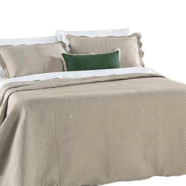 Imagem de Kit Cobre Leito Colcha Clean Solteiro Dupla face - Cáqui - 100% Poliés