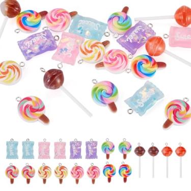 Imagem de Boutigem 20 pingentes de resina doces coloridos sortidos pingentes de pirulito de doces imitação de alimentos pingentes para artesanato faça você mesmo, chaveiro, colar, brincos, joias, enfeite fofo