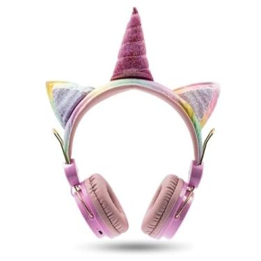 Imagem de Headphone Sem Fio Bluetooth Unicórnio Infantil com LED Microfone e Som Estéreo- Rosa