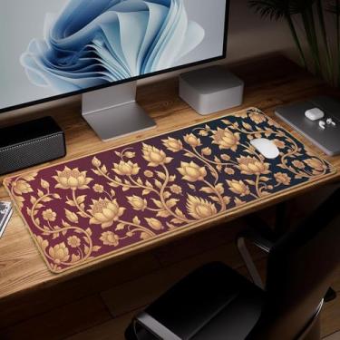 Imagem de Tapete de mesa boêmio de couro, mouse pad de arte colorida grande teclado de computador mousepad para jogos à prova d'água protetor e capa de mesa, tapete decorativo de couro PU para laptop decoração