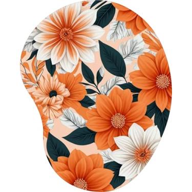 Imagem de Mouse Pad Ergonômico Gota Flores Laranja e Branca Fundo Salmão
